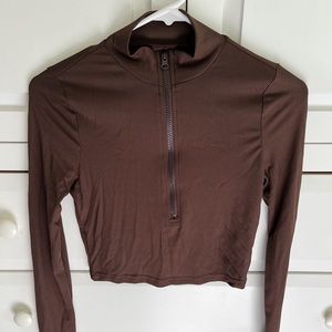 Shein brown cropped long sleeve quarter zip